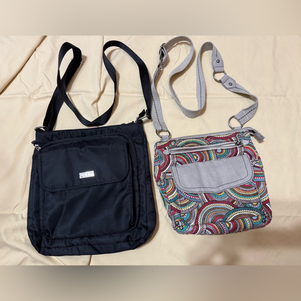 Black ETA and Multicolor Sakroots Crossbody Bags